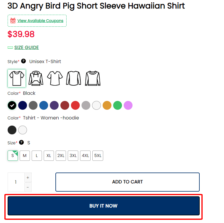 Buy Now button on single product page